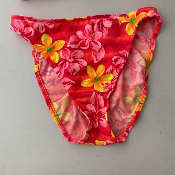 Sassafras Vintage Bikini Floral Swimsuit 90s 80s High Leg Neon - Picture 4 of 8